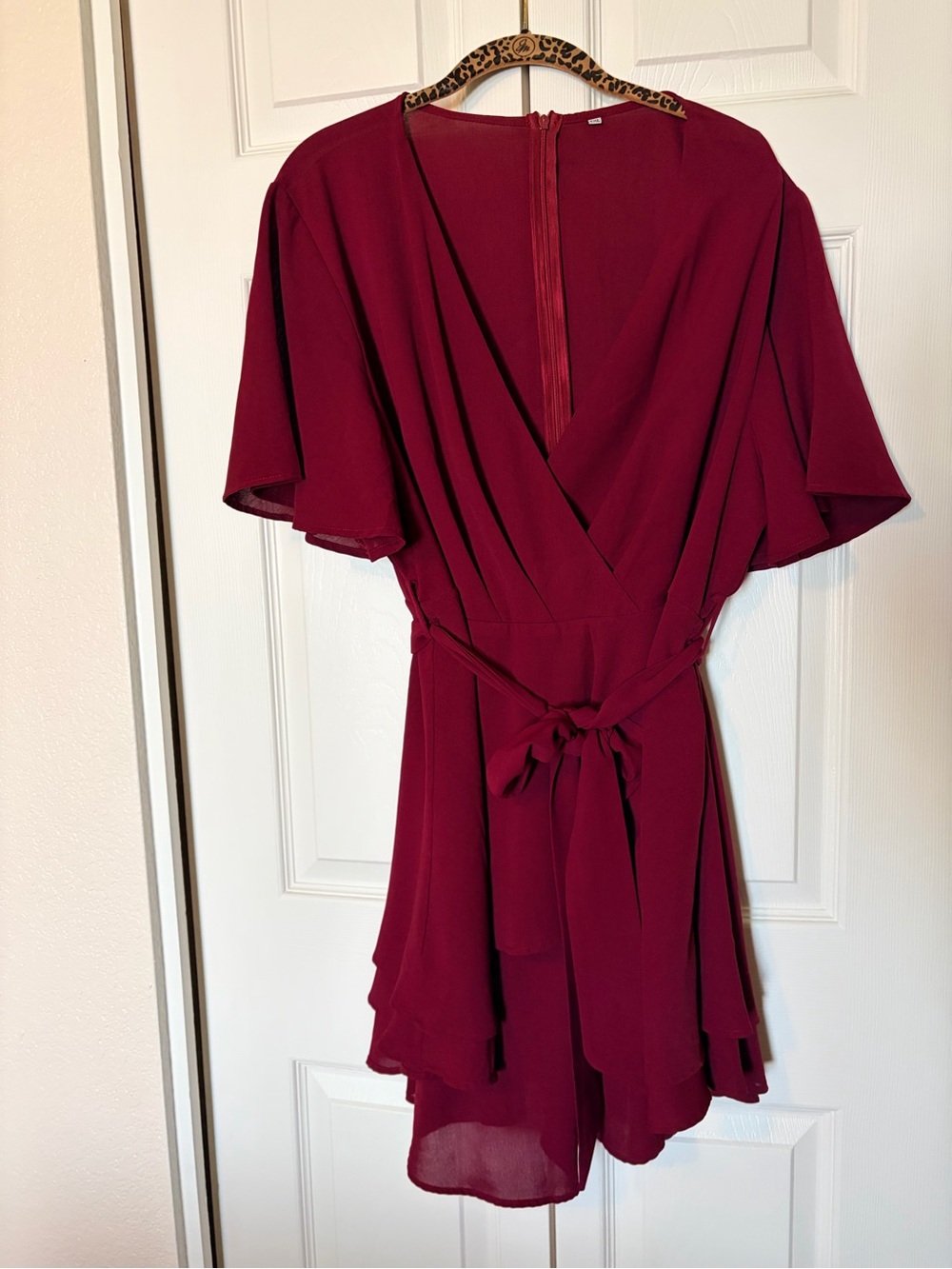 Flattering Burgundy Wrap Mini Dress with Tie Waist